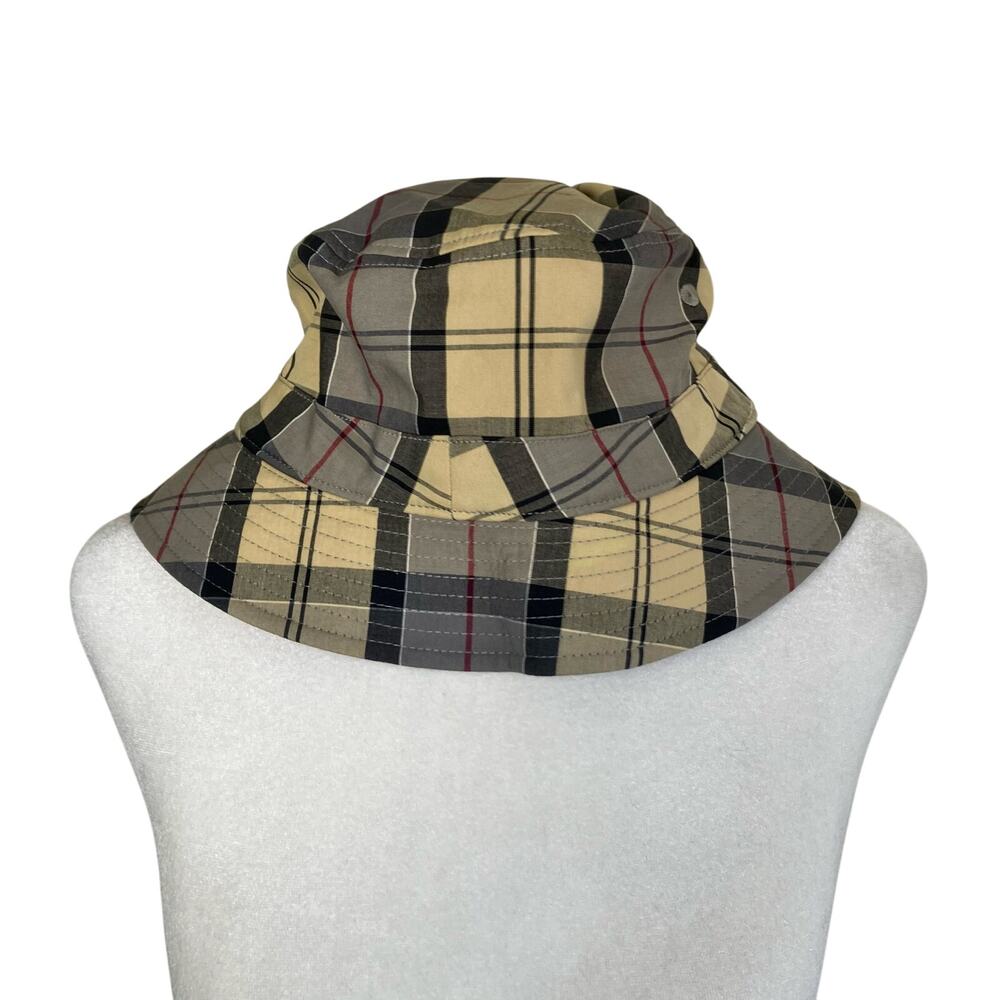 Barbour Mens Sz XL Tartan Bucket Hat Cream Grey Plaid Cassic - Picture 3 of 13